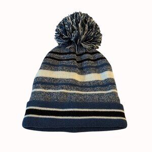 Capelli New York Kids Beanie Hat Big Pom Blue White Striped Size Child Winter